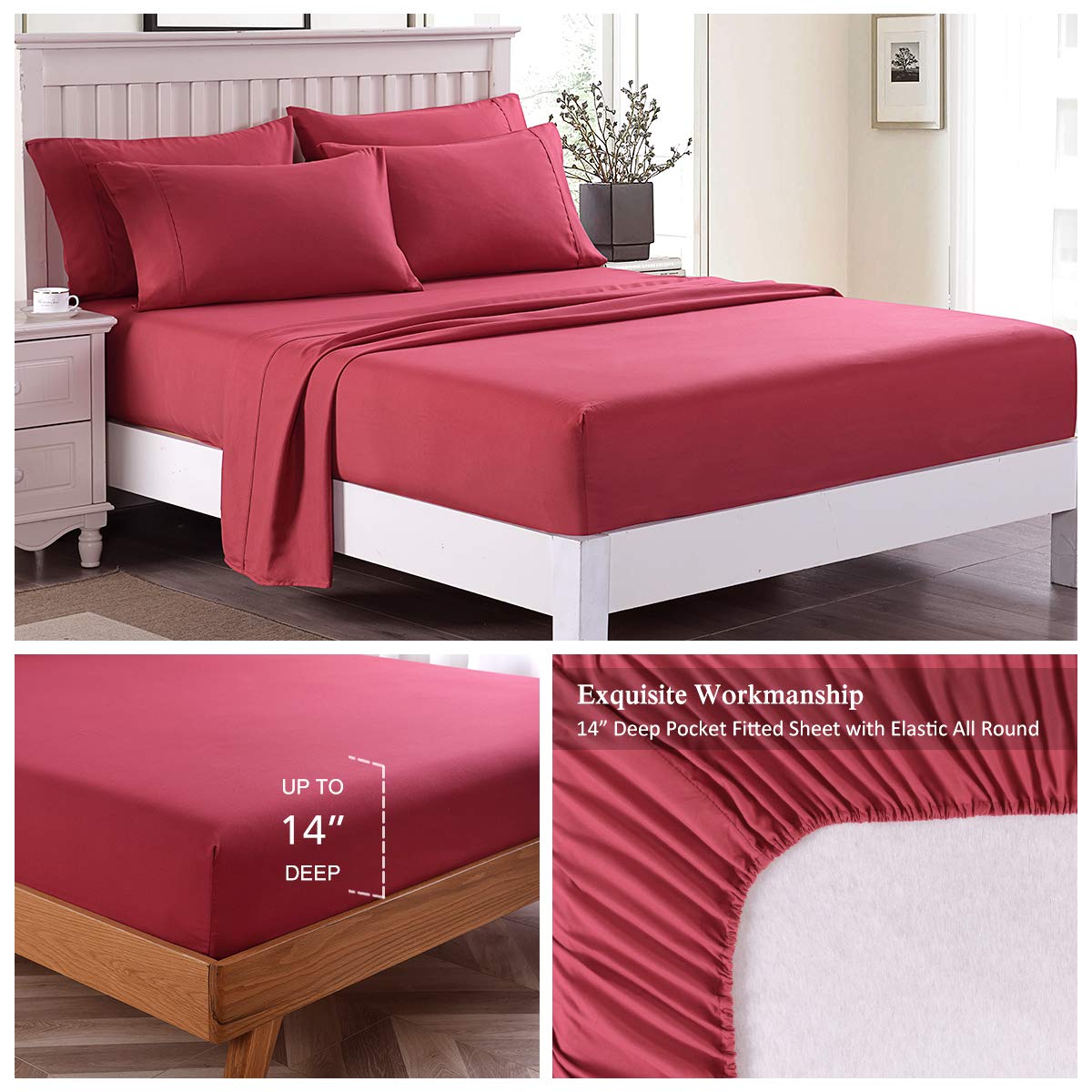 JML 3000 Thread Count Queen Size 4-Piece Microfiber Bed Sheet Set - Deep Pocket Fits Mattress Up to 14