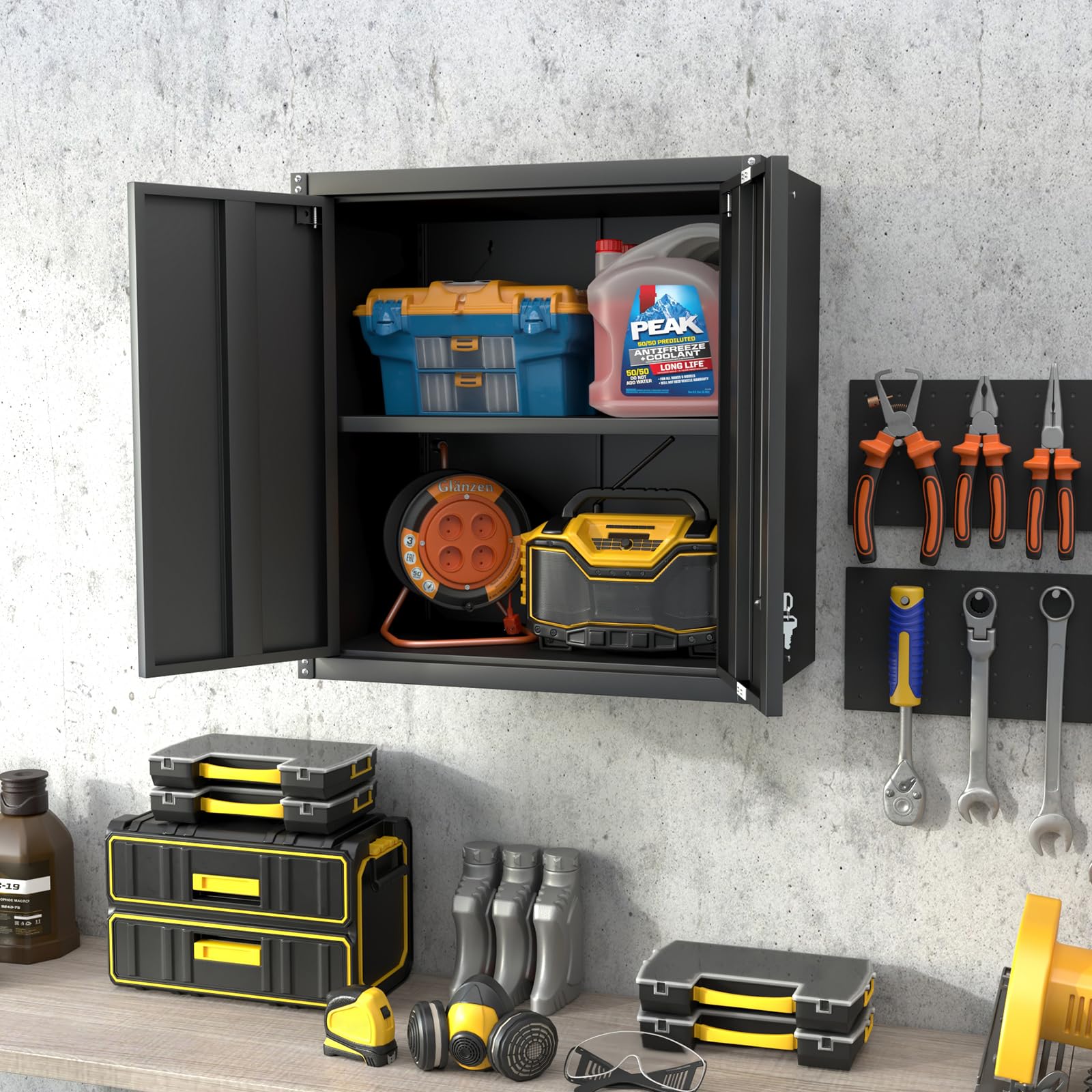 LUCYPAL Black Metal Wall Mounted Storage Cabinet with Adjustable Shelf & Locking Doors - Steel Tool Cabinet for Home Office, Garage, Utility Room & Basement | Space-Saving Organization for Tools, Supplies & Equipment