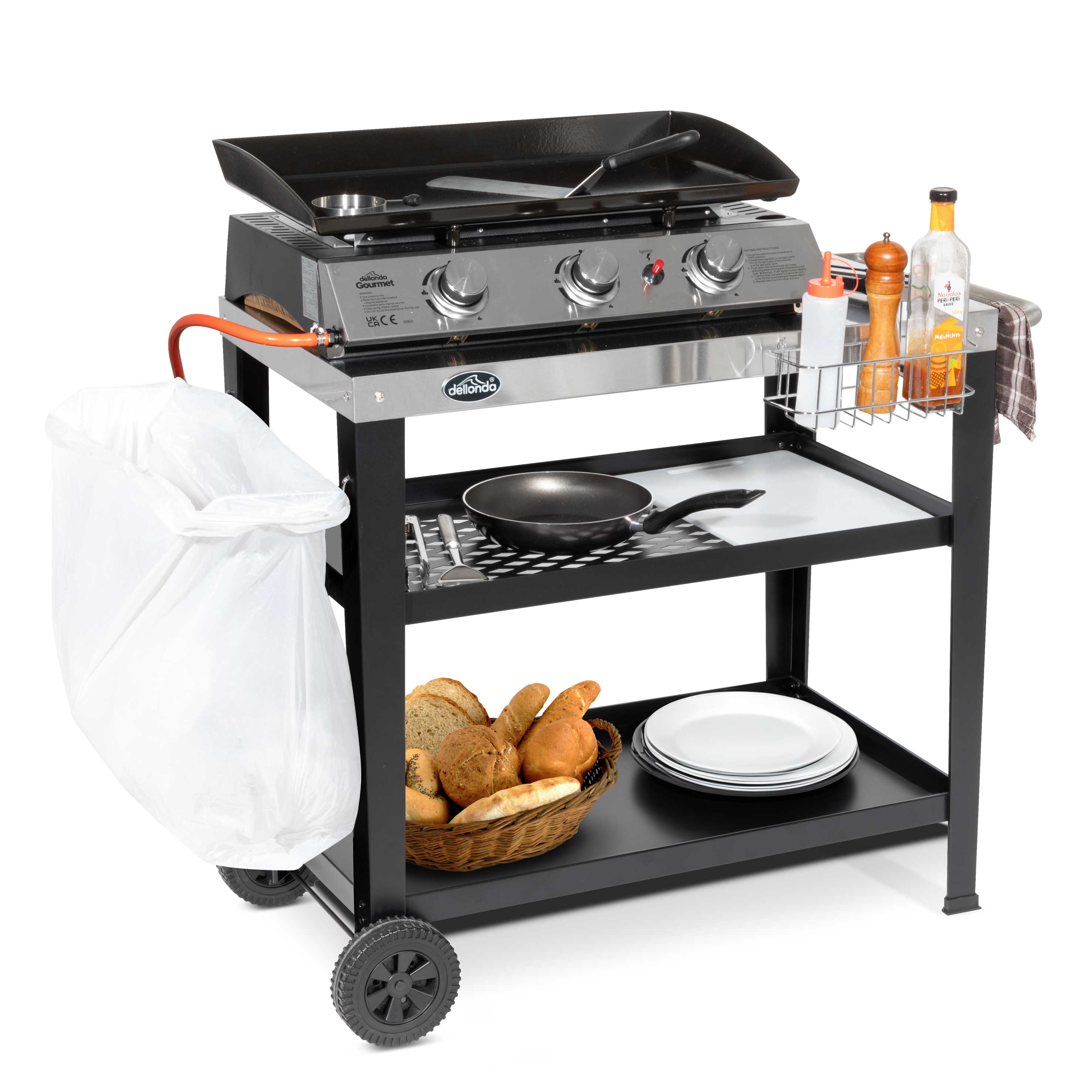 Stainless Steel BBQ Grill Cart with Utensil Holder - Portable Outdoor Cooking Trolley for Backyard, Camping & Picnic Barbecues