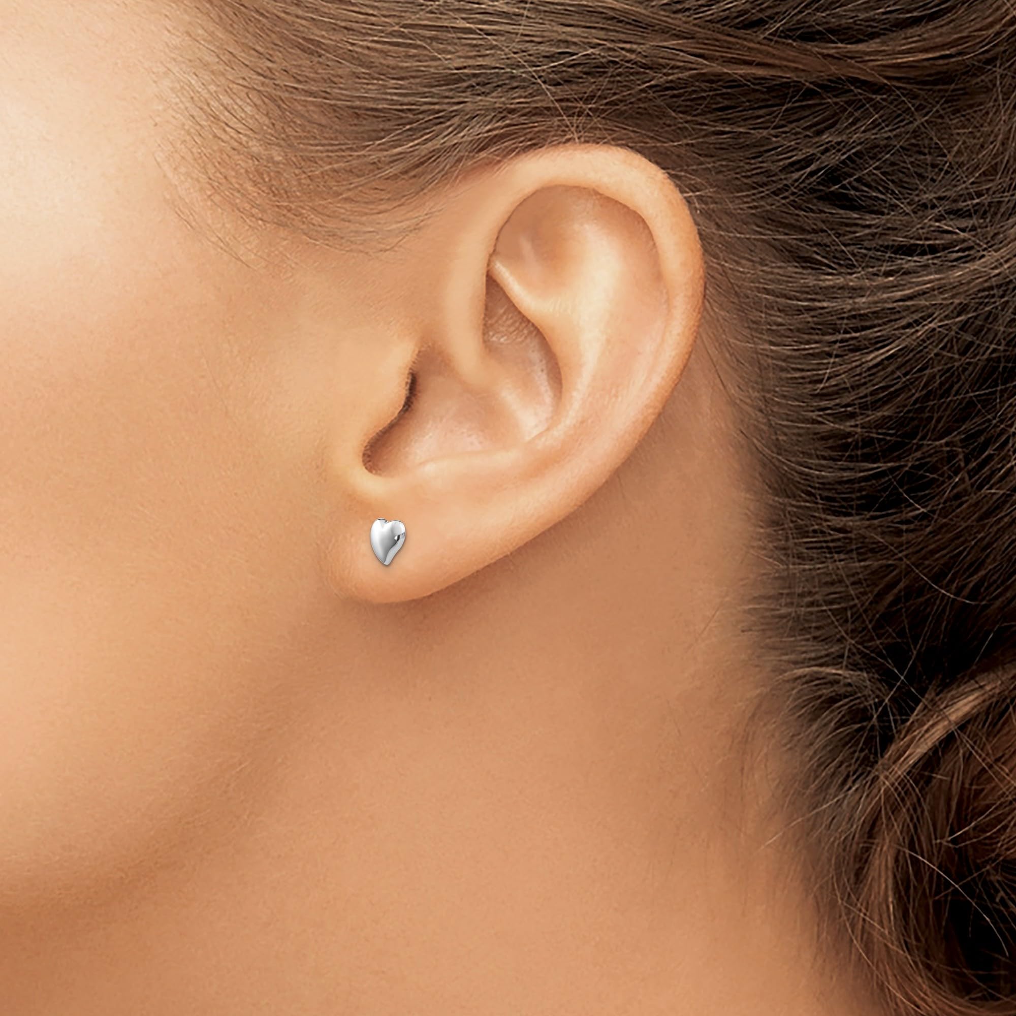 14K White Gold Heart Stud Earrings - 3x3mm Polished Post Earrings for Women - Perfect for Valentine's Day, Anniversary & Everyday Wear