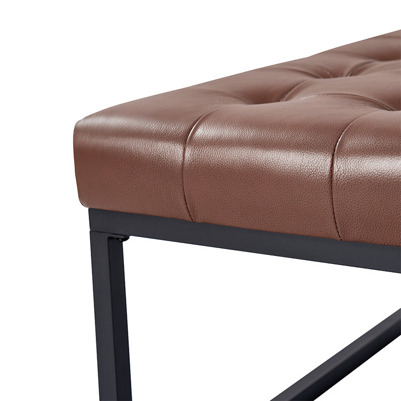 Genuine Leather Ottoman with Open Frame Base - Modern Footrest & Storage Stool for Living Room, Bedroom, or Office