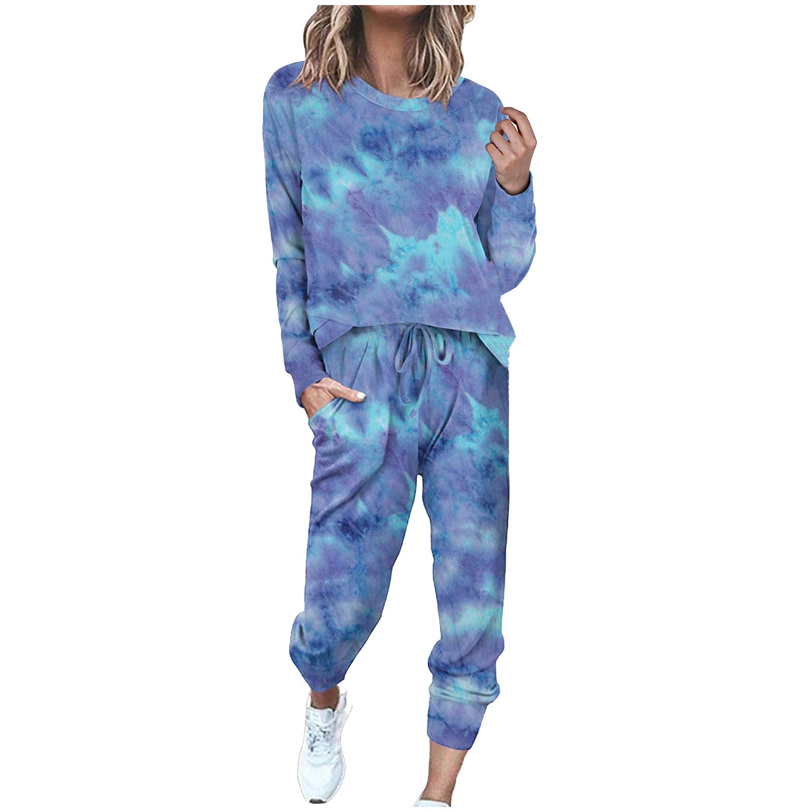 Trendy Women's Tie-Dye Two-Piece Pant Suit Set with Rhinestone Details - Comfortable Loose Fit Casual Outfit for Women | Perfect for Summer Parties, Beach Vacations & Fashion Streetwear