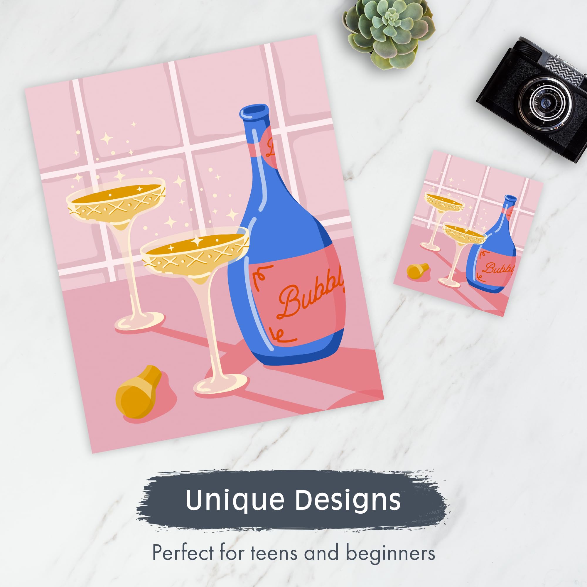 Pink Picasso Kits - Mid Century Modern Paint by Numbers for Adults & Kids | DIY Acrylic Painting Kit with Canvas for Beginners | Shark Tank Featured Art Set (Be Bubbly 8x10) - Perfect for Home Decor, Relaxation & Creative Gift Giving
