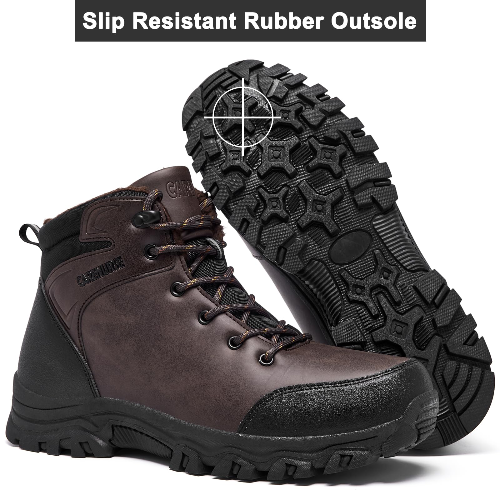 Men's Winter Snow Boots - Waterproof Insulated Fur Lined Hiking Shoes with Non-Slip Sole for Outdoor Activities, Snow Trekking & Cold Weather Adventures