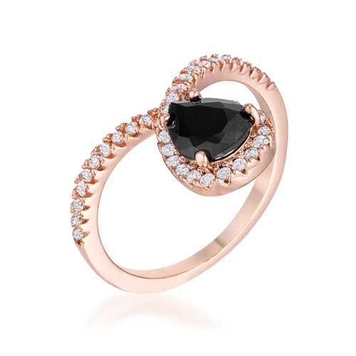 1.5Ct Rose Gold Plated Chevron Ring with Onyx & Cubic Zirconia - Elegant Statement Jewelry for Women, Perfect for Parties, Weddings & Everyday Wear