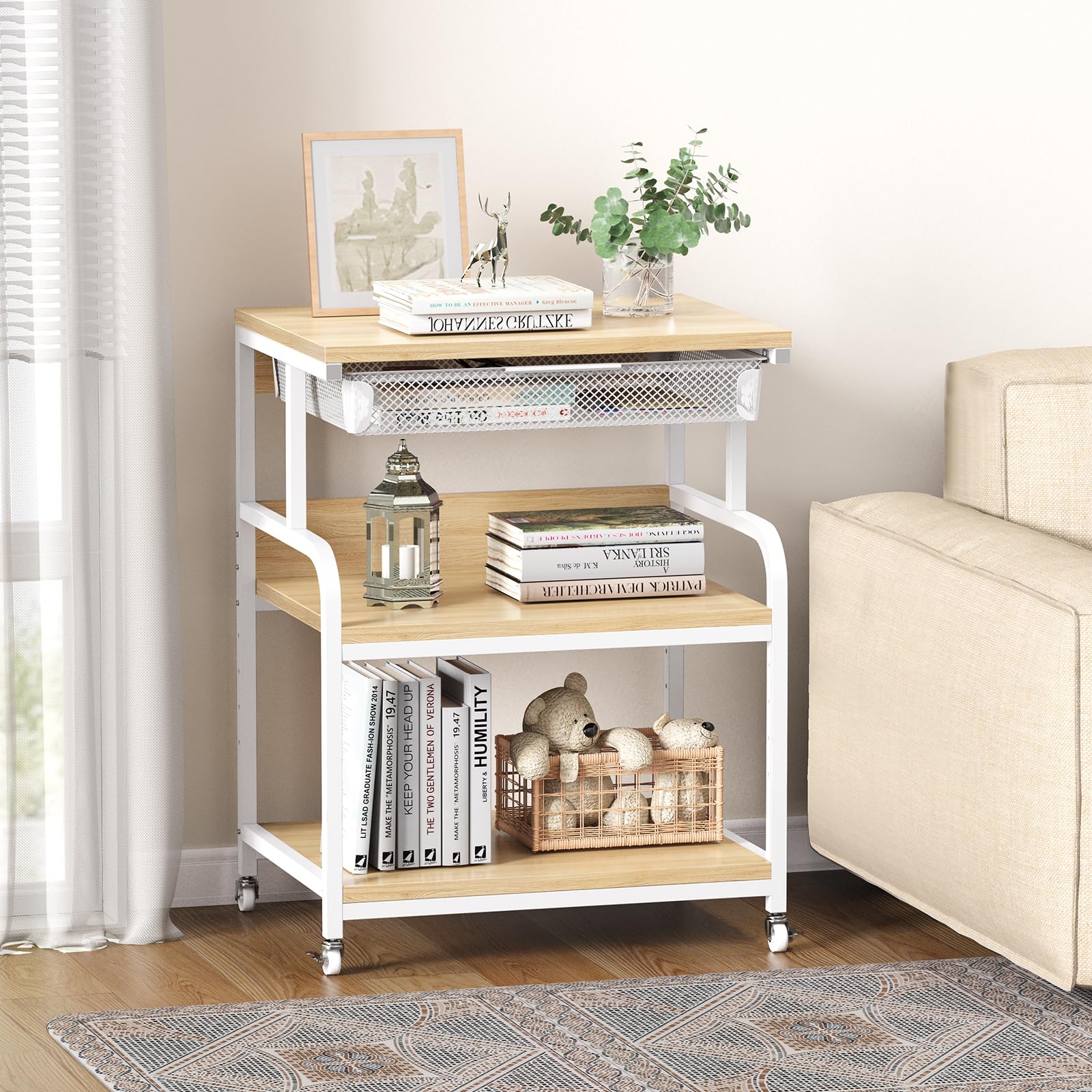 EasyCom 23.6''x18.9'' Extra Large Adjustable Printer Stand with 3 Storage Drawers & Wheels - 5 Height Settings Rolling Printer Cart for Home Office - Perfect for Printer, Scanner & Fax Machine Organization