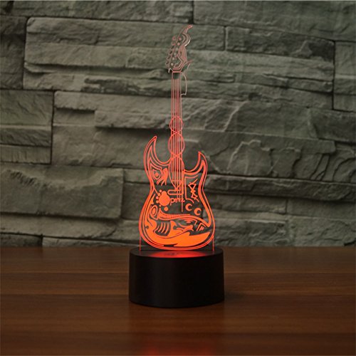3D Electric Guitar LED Night Light with Touch Switch - 7 Color Changing Optical Illusion Table Lamp for Home, Bedroom, Desk Decor - Perfect Gift for Christmas, Birthday, Kids, Music Lovers (Guitar Shape Novelty Lamp)