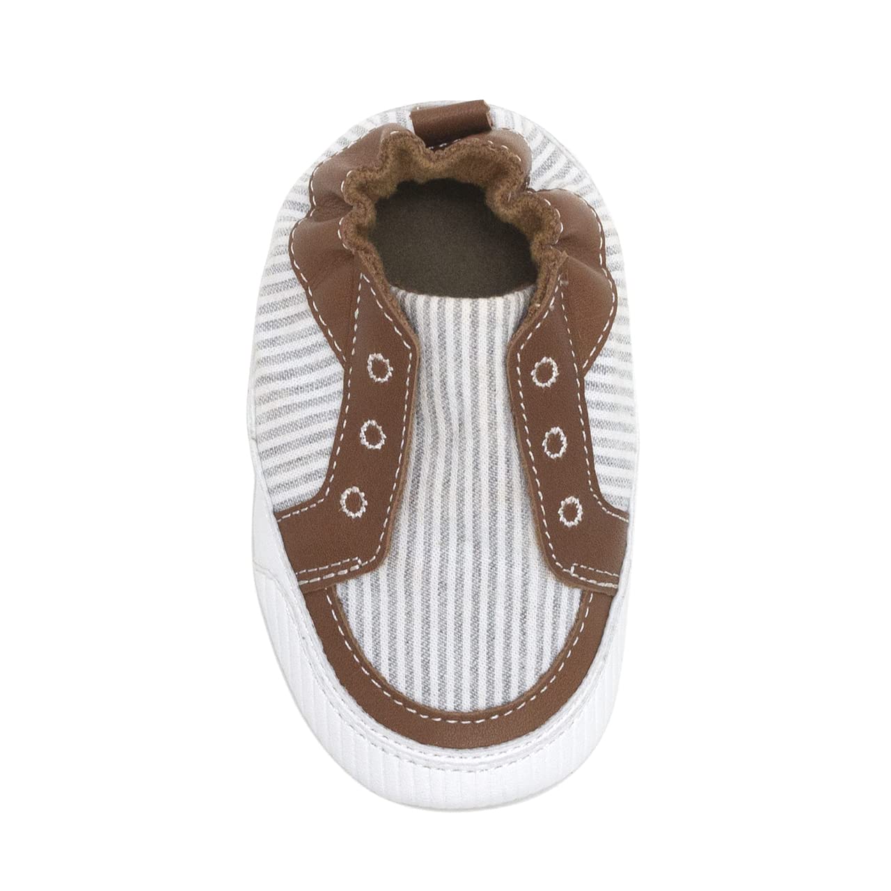 Robeez Soft Sole Baby Shoes for Boys & Girls - Non-Slip Crib Slippers for Infants 0-6 Months (Stylish Steve Grey Seersucker) - Perfect for First Steps, Indoor Play & Special Occasions