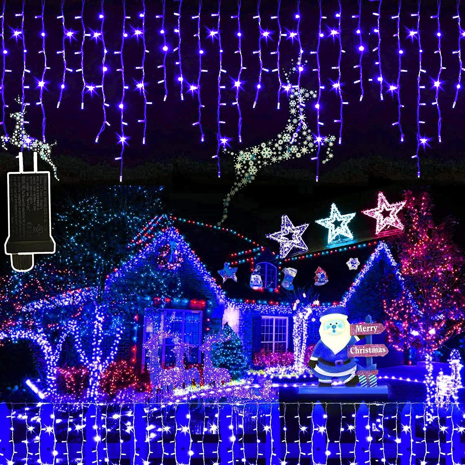 65.6Ft 640LED Blue Christmas Icicle Lights - 8 Lighting Modes, Connectable Outdoor String Lights for Holiday, Wedding & Party Decorations - Perfect for House, Garden, Bedroom & Indoor Christmas Decor
