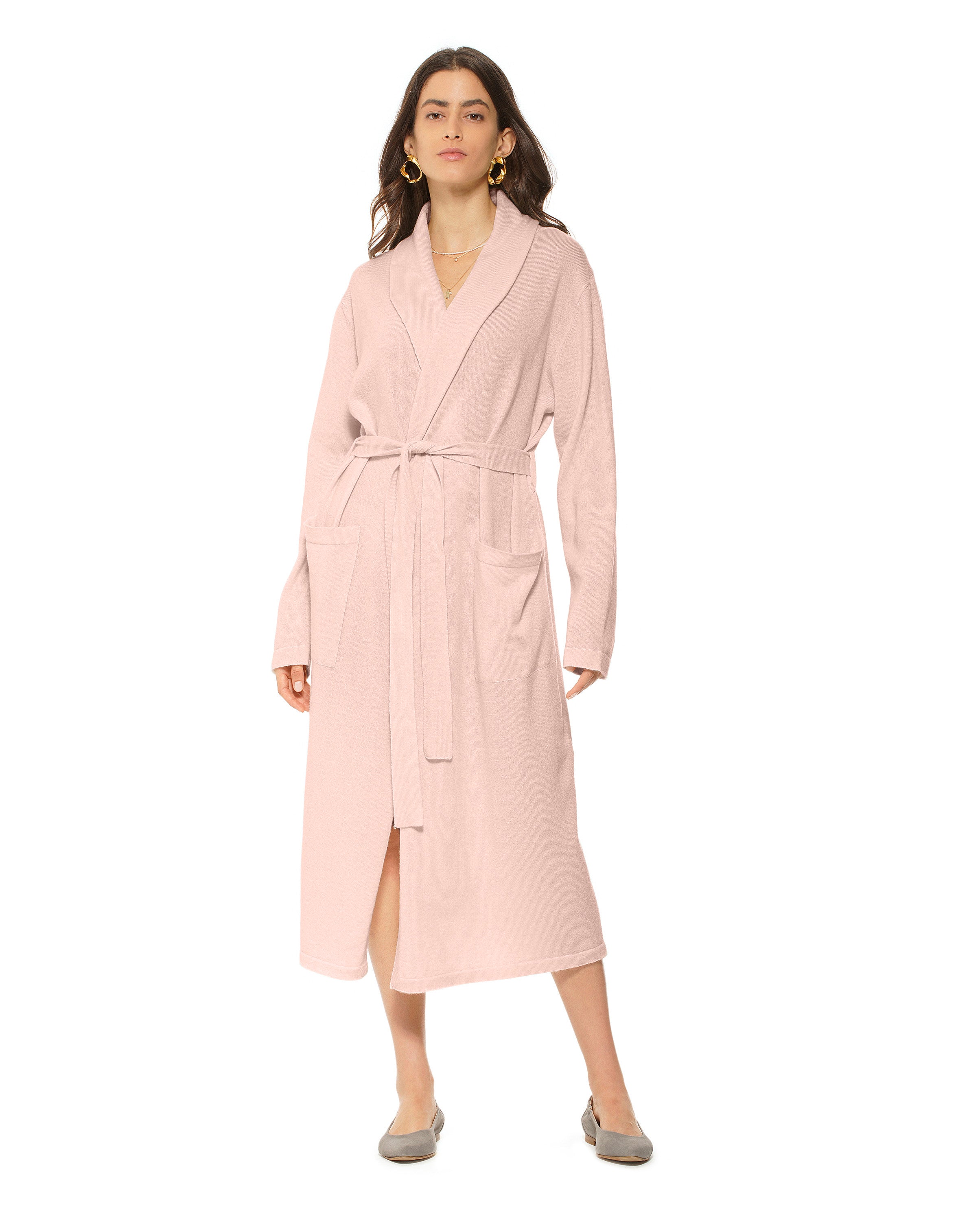 Luxury Women's Pure Cashmere Knit Robe - Soft Peach Color Winter Loungewear for Spa, Home Relaxation & Gift Giving