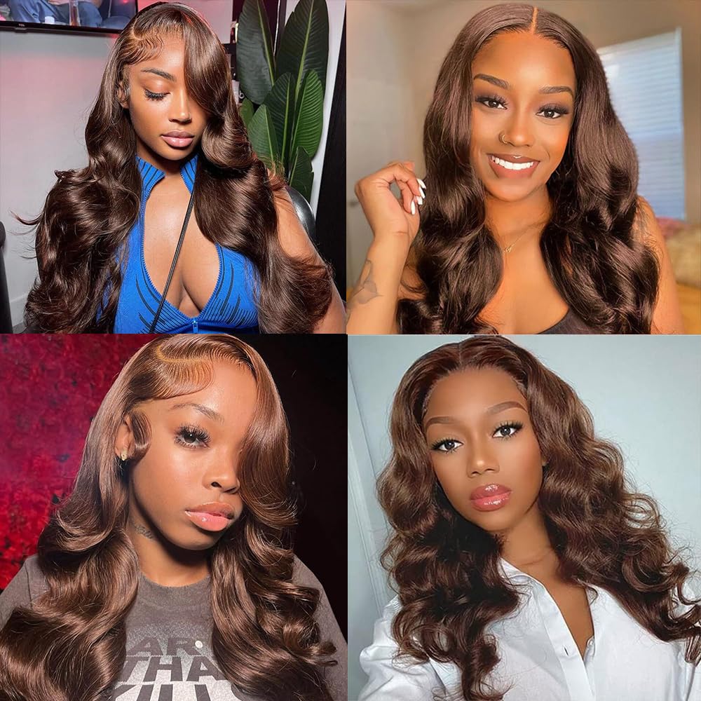 Muokass 250% Density 13x6 HD Full Lace Front Wigs Human Hair - 28 Inch Chocolate Brown Pre-Plucked Body Wave Lace Wig for Women | Natural Look for Daily Wear, Parties & Special Occasions