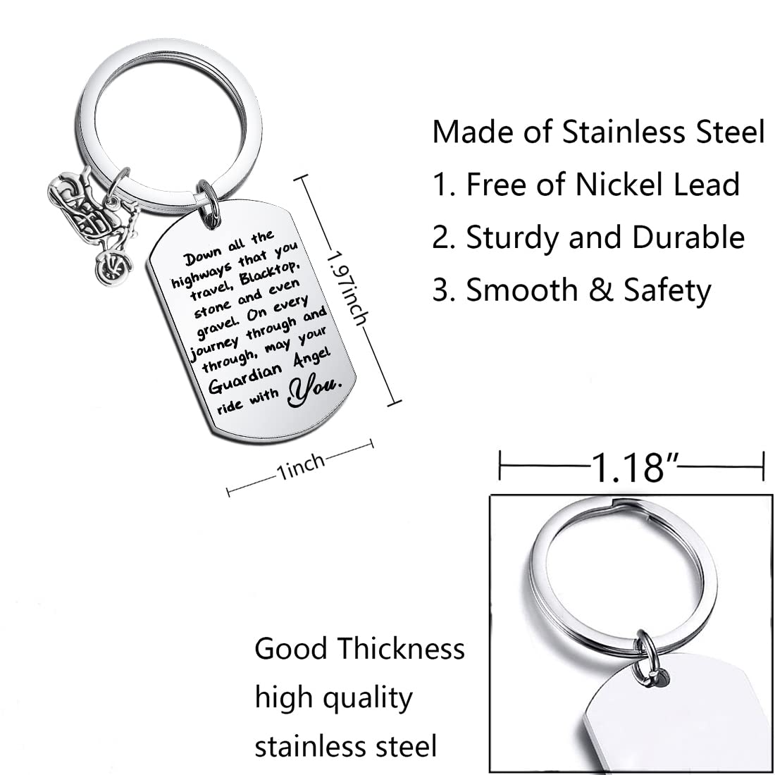 FUSTMW Motorcycle Keychain - Ride Safe Biker Gift with Guardian Angel Charm, Perfect for New Drivers & Motorcycle Enthusiasts - Ideal for Bike Keys, Helmets & Riding Gear Accessories