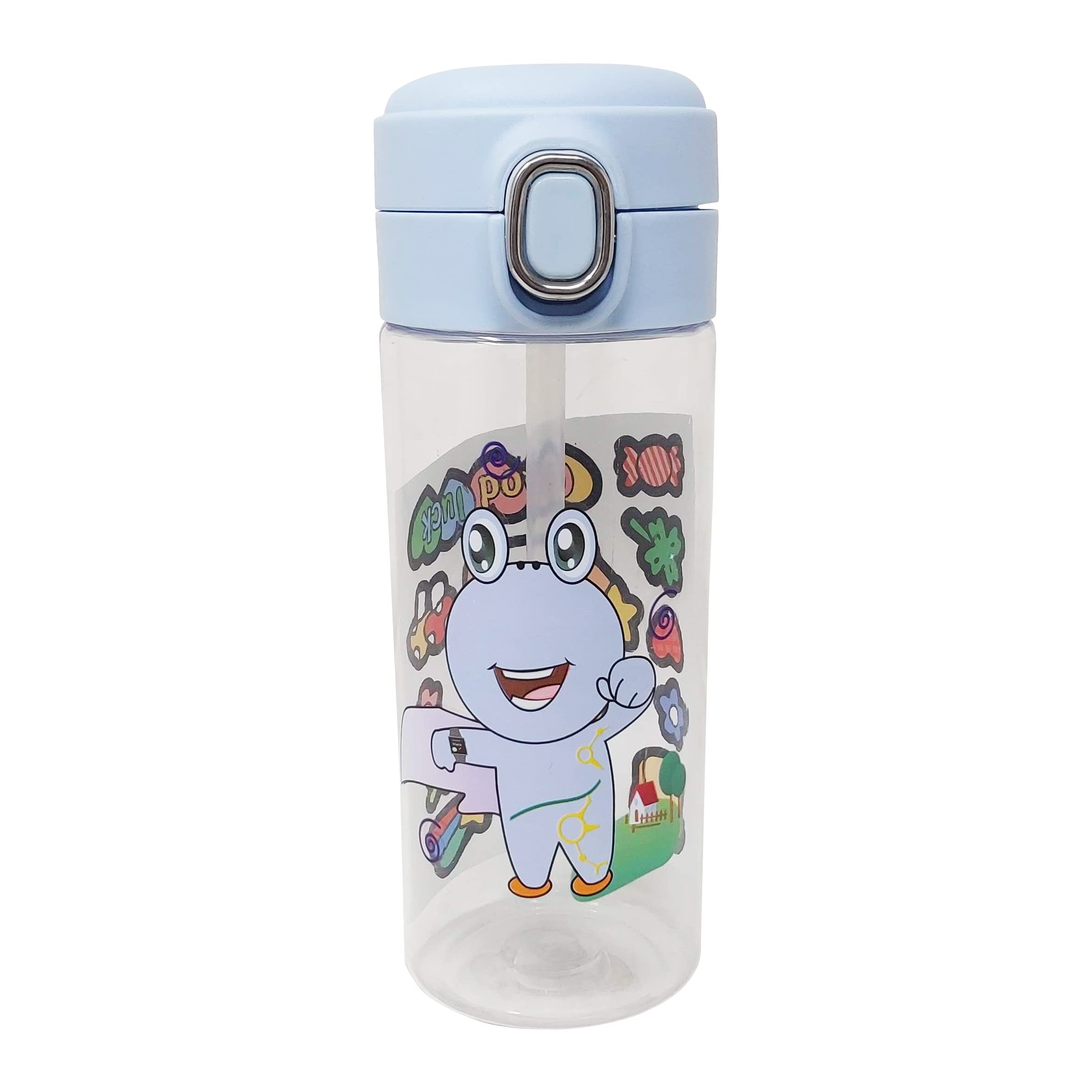 PARTEET BPA-Free Leakproof Plastic Cartoon Water Bottle with Straw for Kids - School, Outdoor, Sports & Travel - 16oz (Pack of 1)