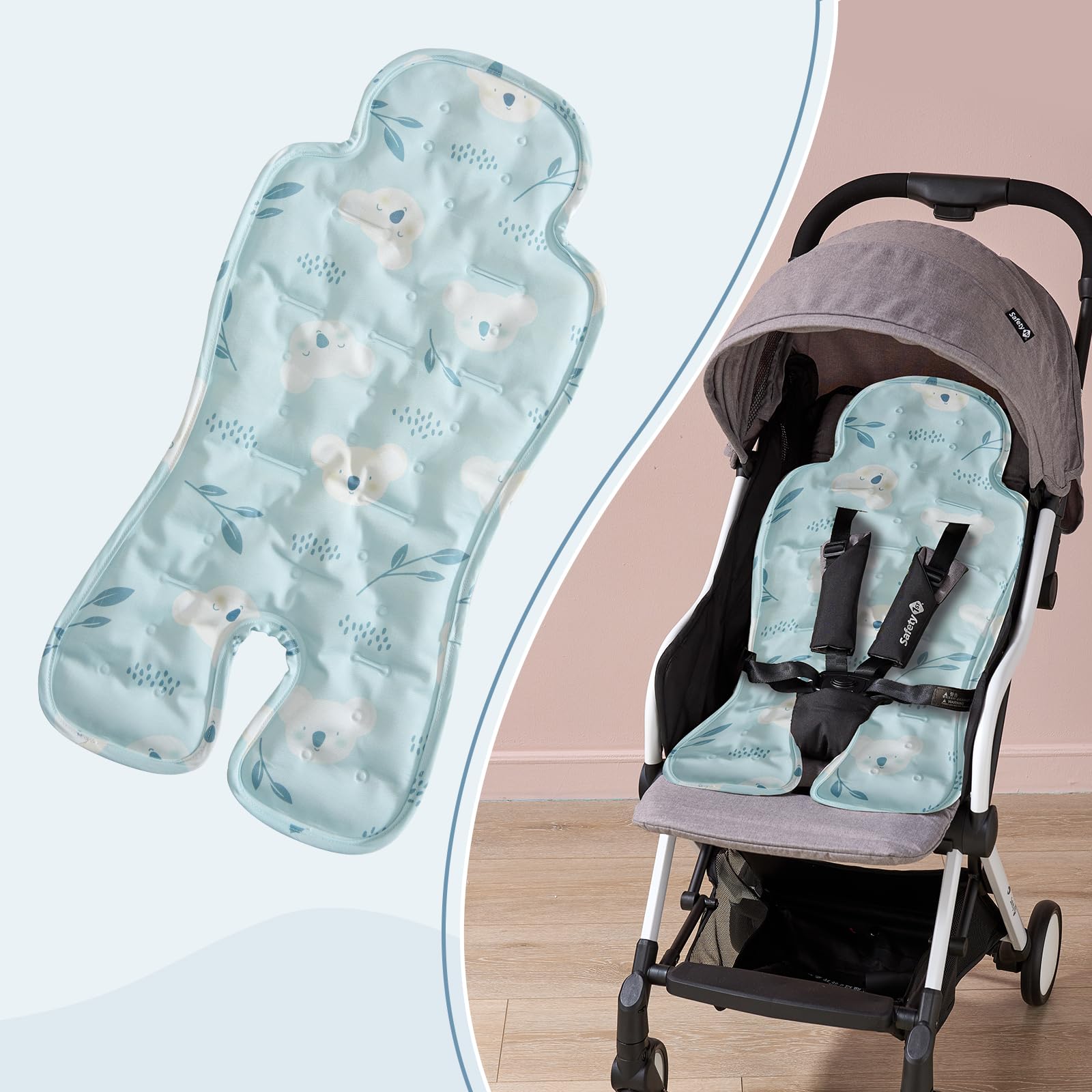 Double-Sided Cooling Pad for Baby Stroller & Car Seat - Breathable Gel Cooler Pad for Infant Chair, Child Safety Seat (Dinosaur Design) - Keep Baby Cool in Summer Outings & Car Rides