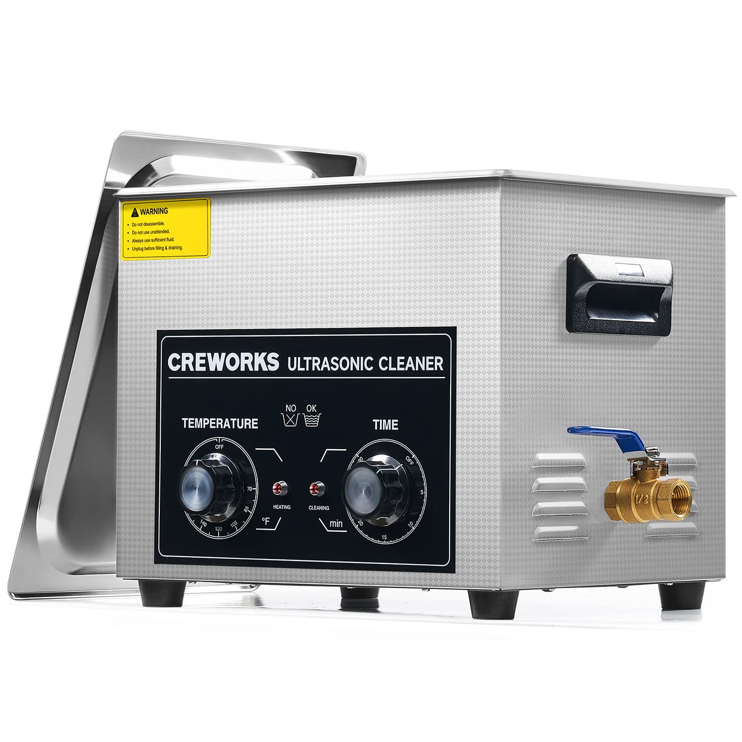 CREWORKS 10L Ultrasonic Cleaner with Heater & Timer, 240W Stainless Steel Cleaning Machine for Jewelry, Glasses, Auto Parts, Lab Tools - 2.6 Gallon Professional Grade for Home, Workshop & Industrial Use