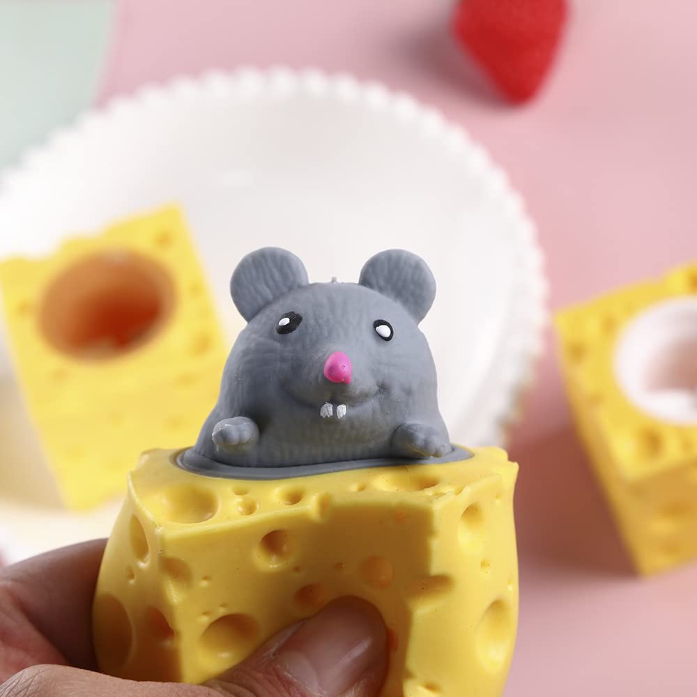 3PCS Cute Animal Squishy Toys - Stress Relief Fidget Toys for Kids & Adults with Anxiety, ADHD - Cheese Cup Mice & Squirrel Squeeze Sensory Toys - Perfect for Birthday Party Favors, Classroom Rewards, and Office Desk Stress Relief