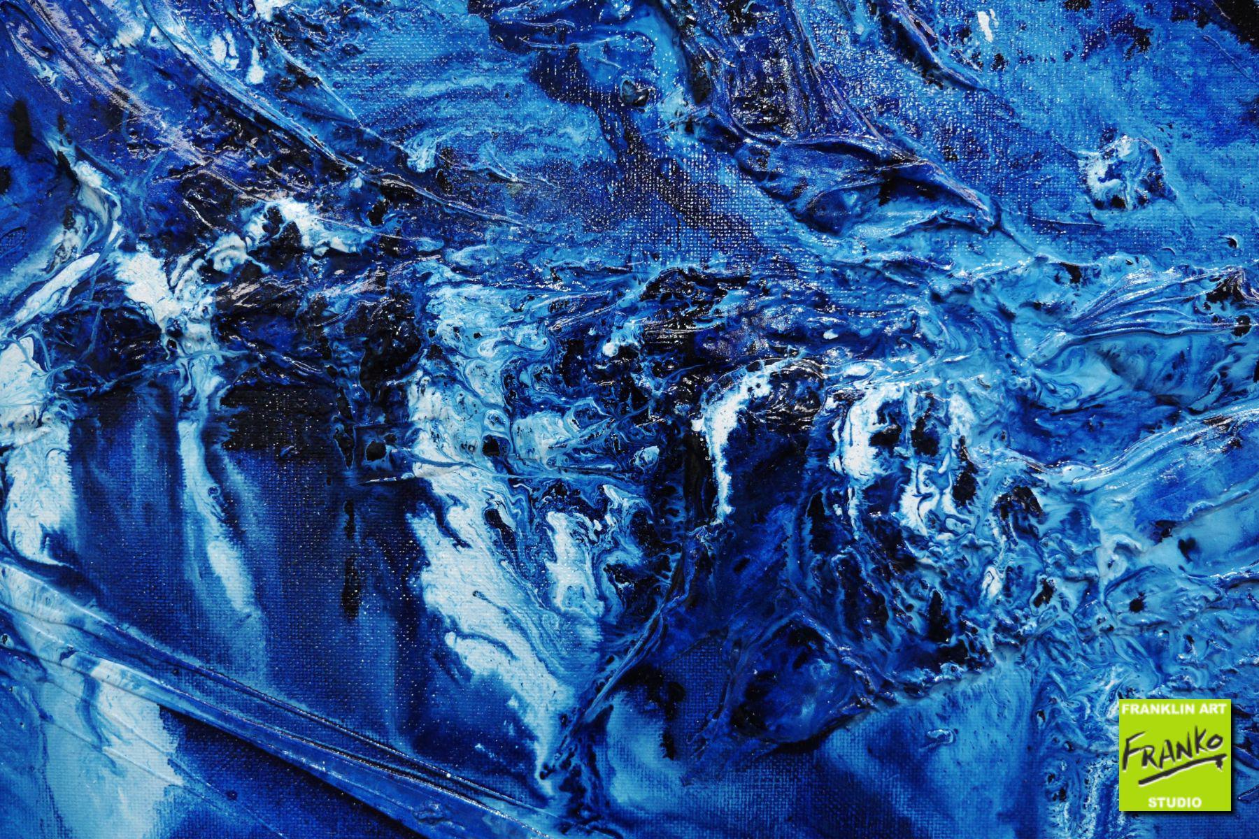 Blue Textured Abstract Painting 160cm x 60cm - Modern Wall Art for Living Room, Bedroom & Office Decor