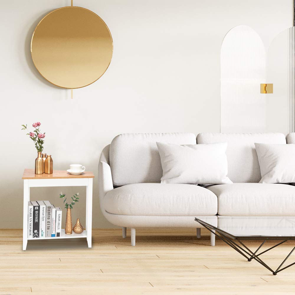 Premium Sofa Side Table - Modern End Table & Accent Table with Light Walnut Finish - Irregular Design for Living Room, Bedroom, or Office Decor