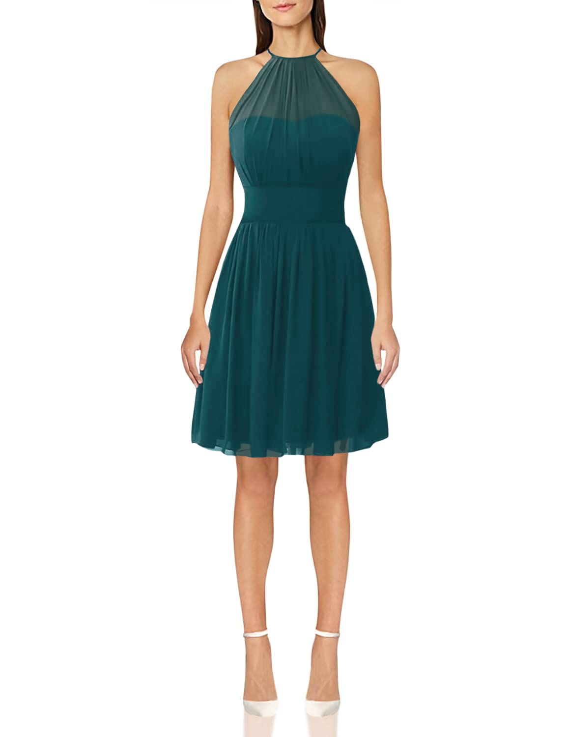 Elegant Short Chiffon Bridesmaid Dress Halter Neck Prom Gown for Formal Evening Events - Perfect for Weddings, Parties & Special Occasions