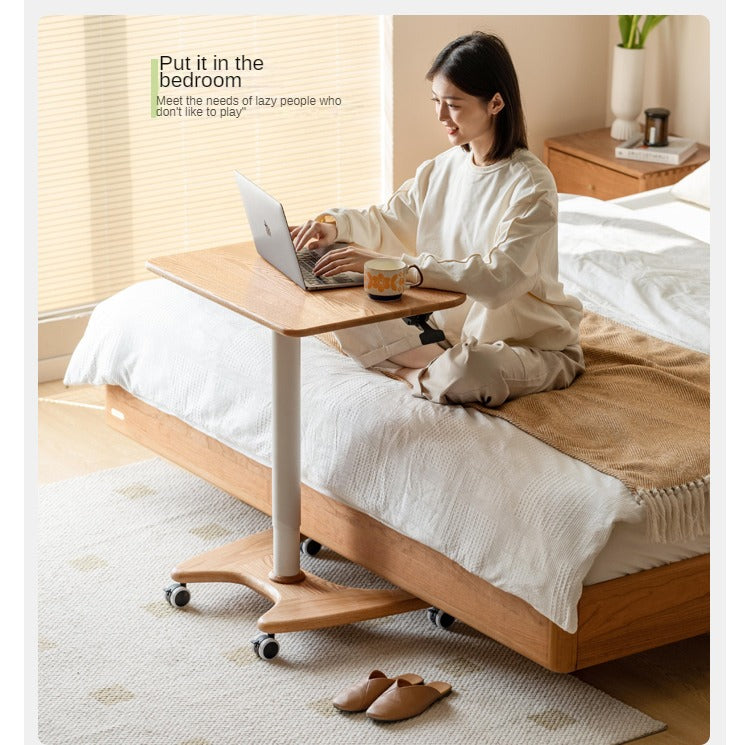 Solid Oak & Ash Wood Adjustable Height Standing Desk - Ergonomic Mobile Workstation for Home Office, Study & Workspace