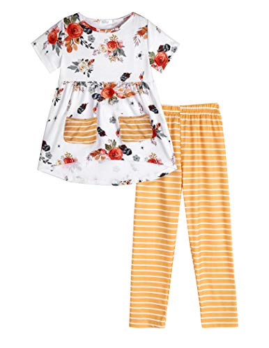Orange Floral/Yellow Stripe