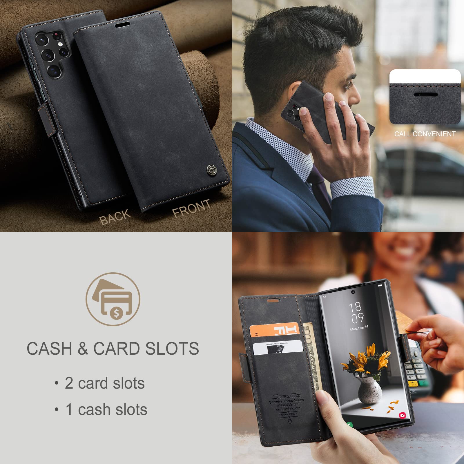 Premium PU Leather Wallet Case for Samsung Galaxy S22 Ultra 5G - Vintage Matte Flip Cover with Card Slots & Magnetic Closure | Stand Function, Shockproof Protection | Perfect for Business & Travel - Black