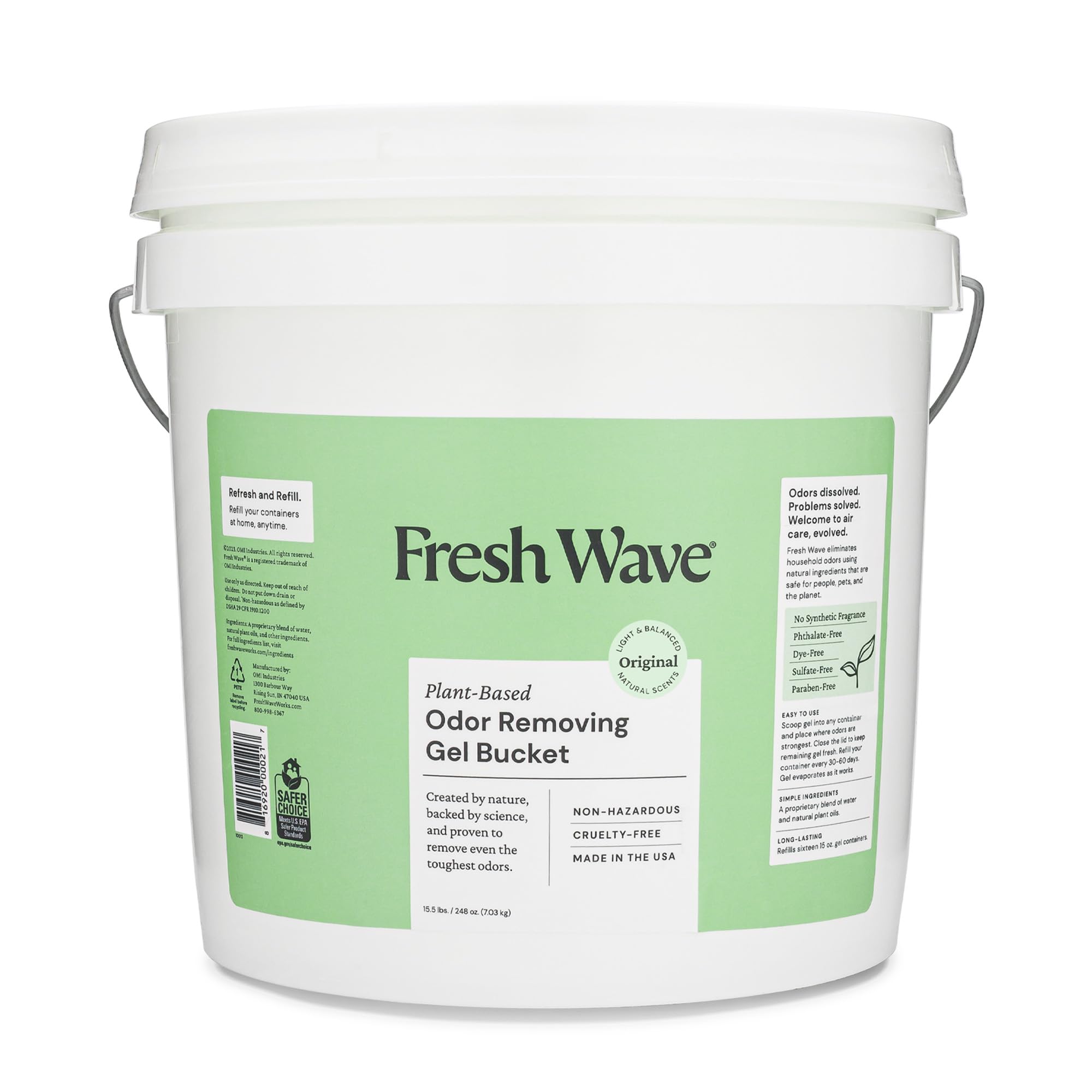 Fresh Wave Odor Removing Gel Bucket - 15.5 lb (248 oz) Original Scent Refill | Natural Plant-Based Odor Eliminator for Home, Kitchen, Trash & Pets | Safe & Effective Odor Absorber for Cooking Smells, Pet Odors & Garbage | Long-Lasting Air Freshener for Indoor Spaces