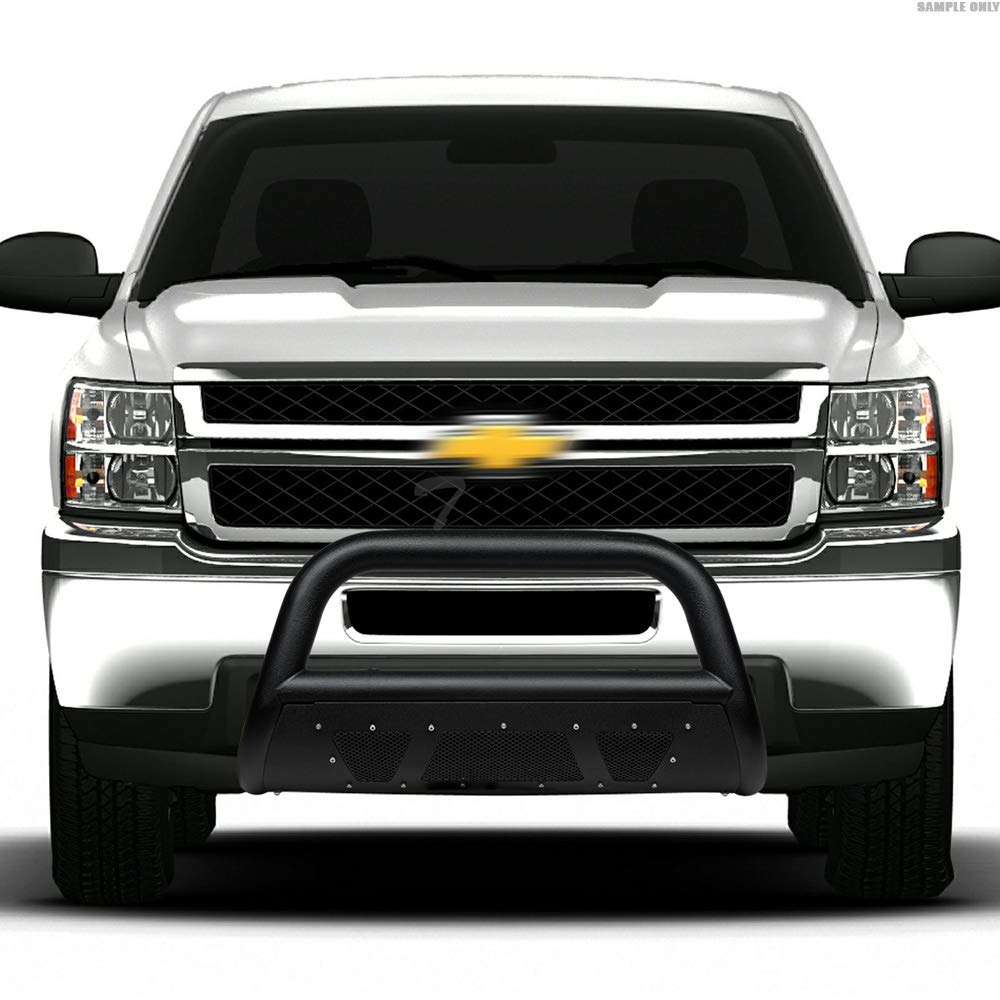 Textured Black Studded Mesh Bull Bar Brush Guard with Skid Plate for 2007-2021 Toyota Tundra - Heavy Duty Front Bumper Grille Protection for Off-Road & Truck Accessories