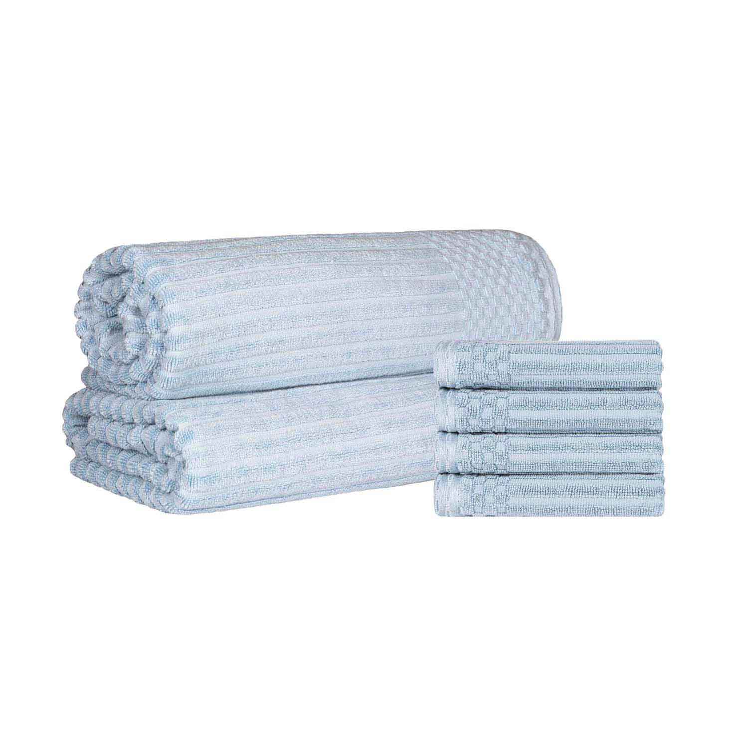 Premium Soho Ribbed Textured Cotton Hand Towels & Bath Sheets Set - Ultra Absorbent, Soft & Quick-Drying - Perfect for Bathroom, Spa, Gym & Guest Use
