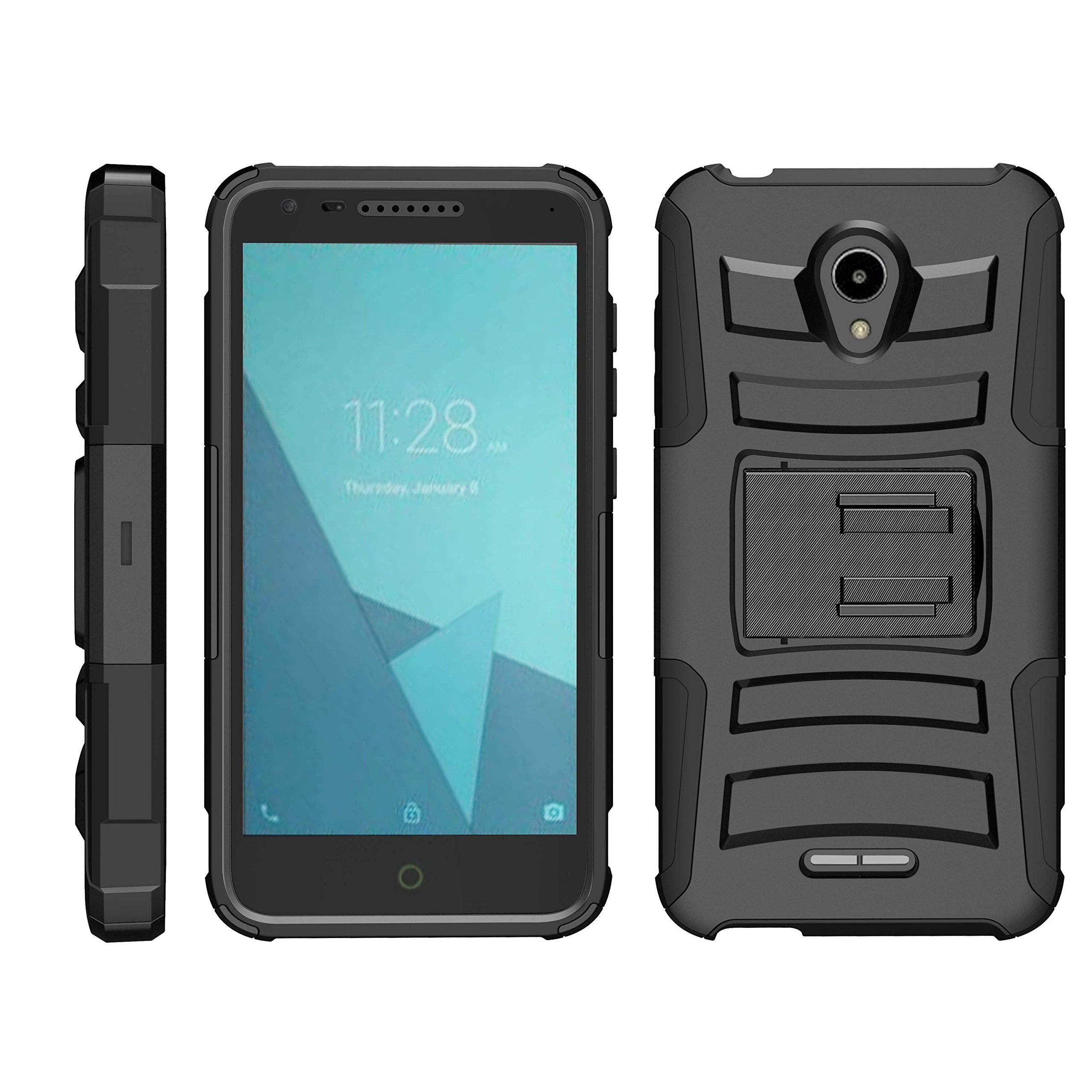TurtleArmor Rugged Dual Layer Case for Alcatel Ideal Xcite – Shockproof Hybrid Belt Clip Holster with Kickstand | Black Animal Design | Perfect for Outdoor Adventures & Daily Protection