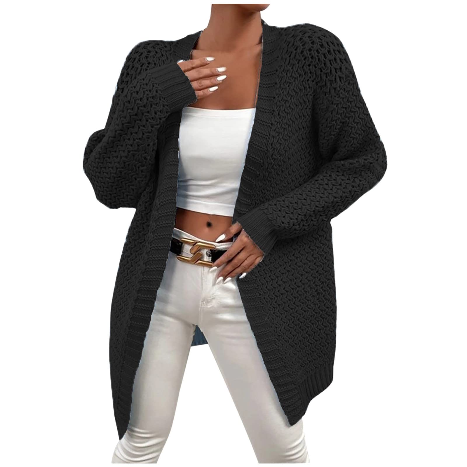 Women's Cable Knit Cardigan Sweater - Soft Waffle Knit Open Front Coat, Warm Wrap Shawl Kimono Tunic Top for Ladies | Perfect for Fall, Winter & Cozy Home Wear