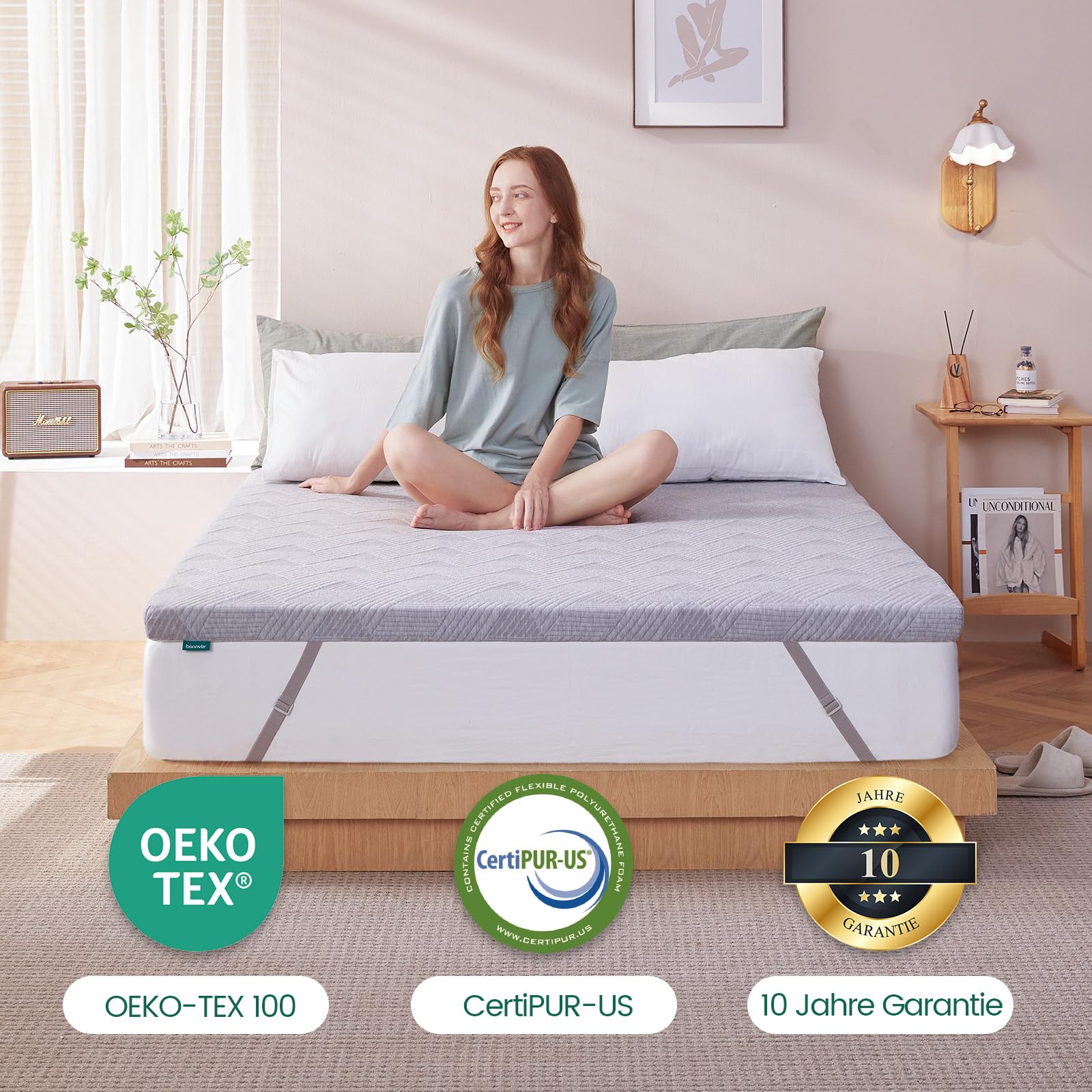 Bonnvia® H2/H3 Gel Mattress Topper 180x200cm (71x79 Inch) - 7CM Cooling Gel Memory Foam Mattress Pad for Sofa Bed, Box Spring & Guest Bed - Pressure Relief & Temperature Regulation for Better Sleep