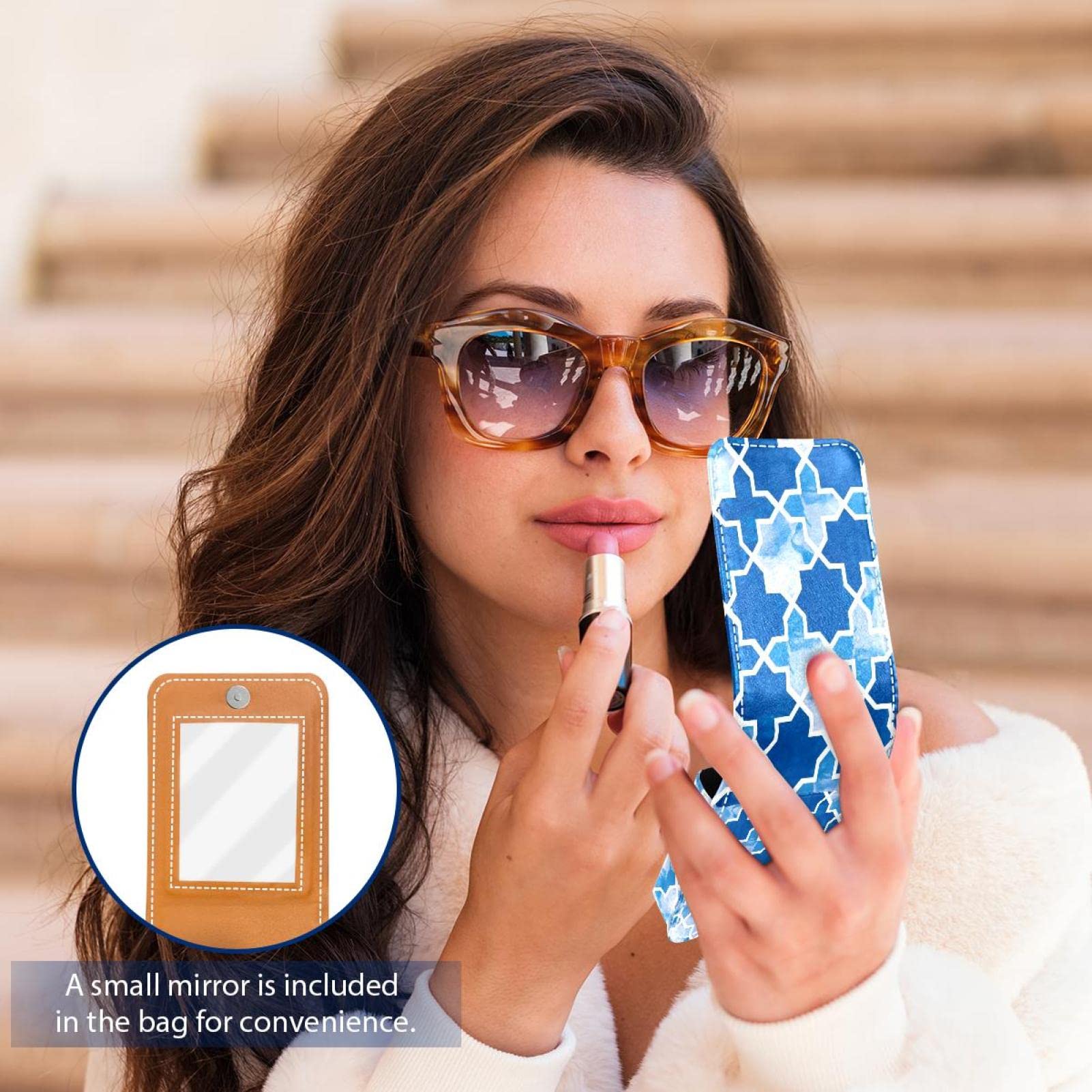 Personalized Lipstick Case - Blue Mosaic Makeup Pouch for Travel & Daily Use