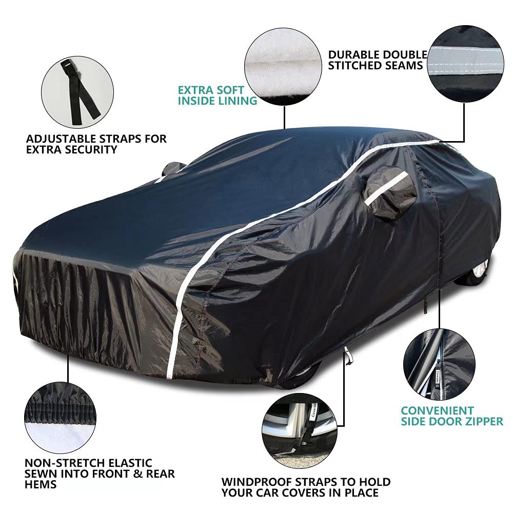 Waterproof All-Weather Car Cover with Zipper Door - Universal Fit for Hatchback (160