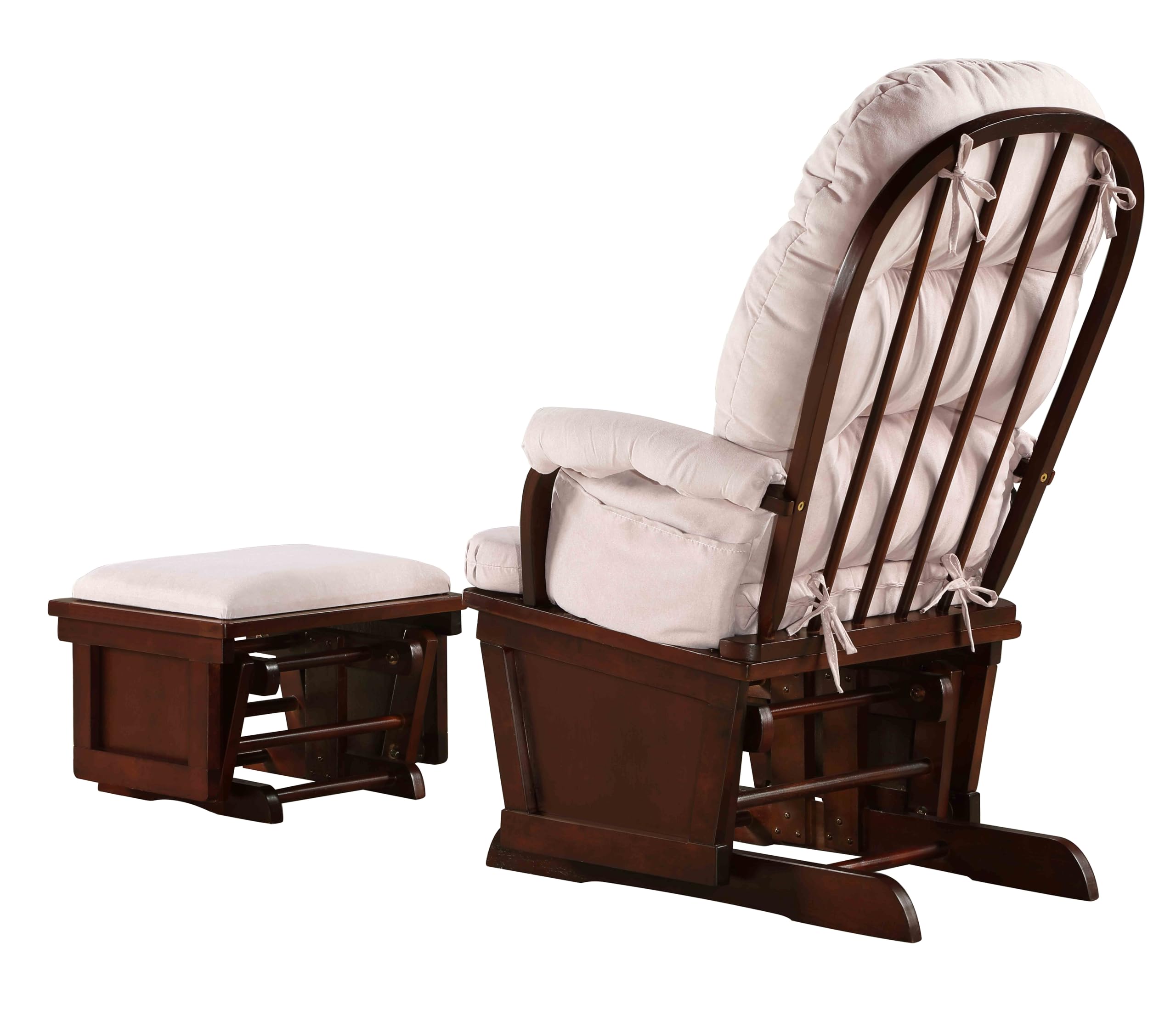 Lennox Furniture Glider Rocker Combo - Espresso Brown with Pink Cushion - Nursery Glider for Breastfeeding & Rocking Baby to Sleep