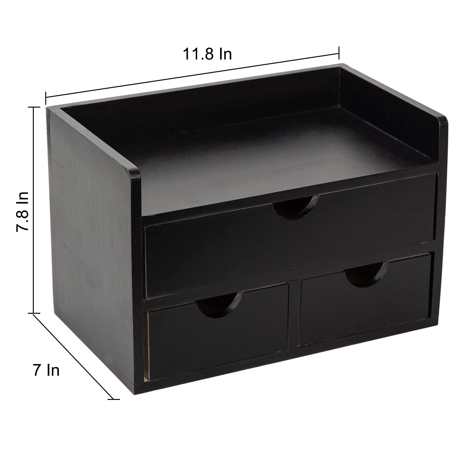Black Bamboo Desk Organizer with 3 Drawers & Shelf - Wooden Storage Cabinet for Home Office, Workspace & Bathroom - Perfect for Organizing Toiletries, Makeup, Stationery & Vanity Supplies (Ideal for Desk, Countertop & Vanity Organization)