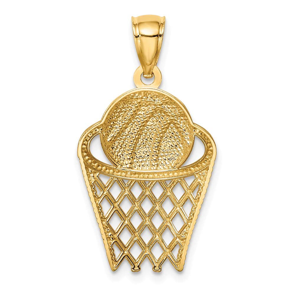 14K Solid Yellow Gold Men's Basketball Hoop Pendant Charm Necklace - Perfect Gift for Basketball Lovers & Sports Enthusiasts