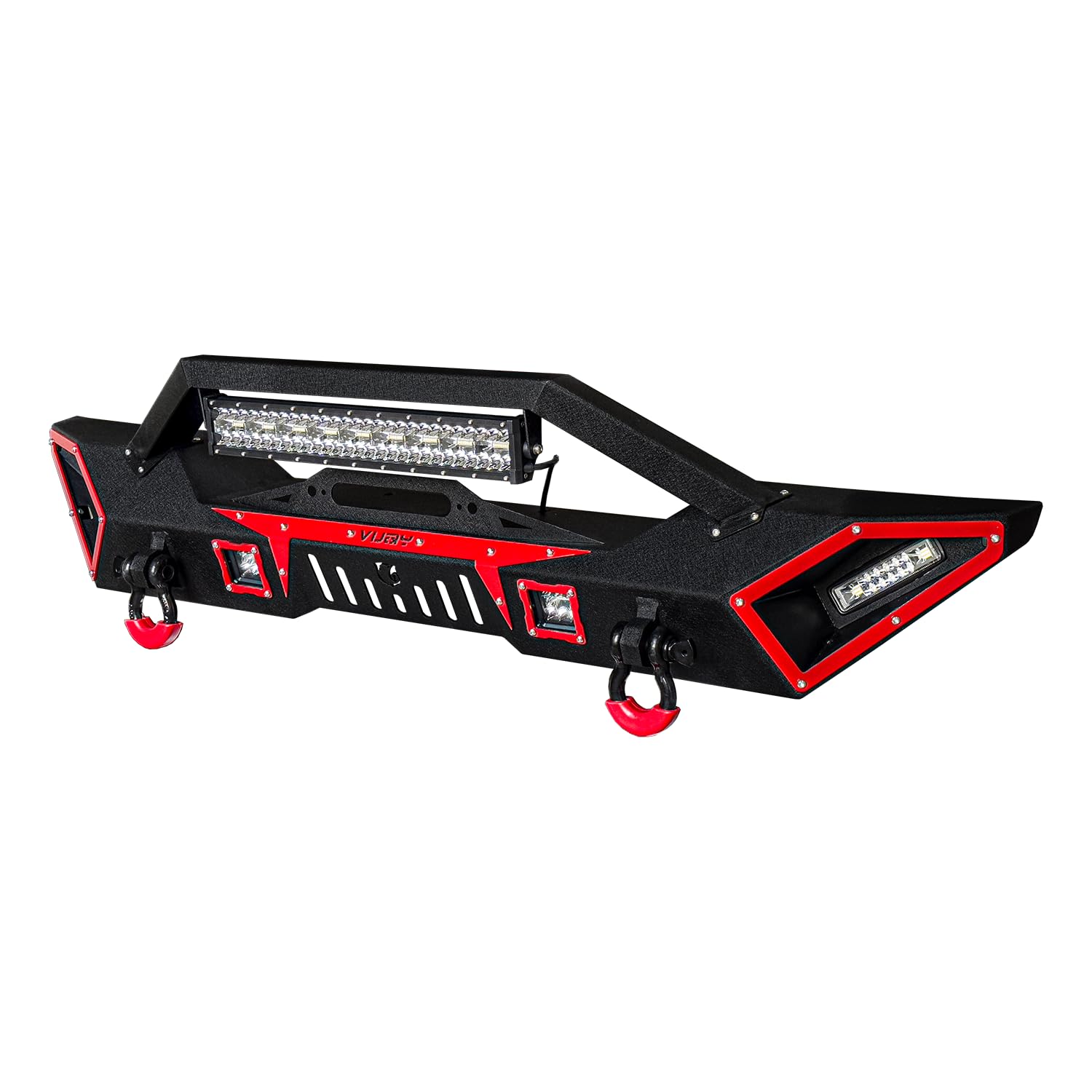 2007-2024 Jeep Wrangler JK/JL & 2020-2024 Gladiator JT Heavy-Duty Steel Front Bumper with Winch Plate, LED Lights & D-Rings (Black Textured Finish) - Off-Road Adventure & Trail Protection