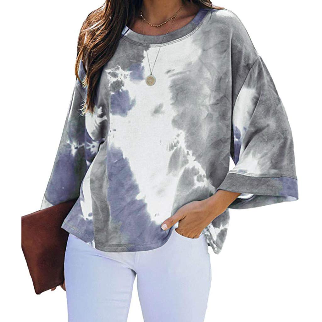 Plus Size Women's Casual Color Block Tie Dye Oversized Crewneck Sweatshirt | Long Sleeve Pullover Top for Relaxing at Home or Weekend Outings