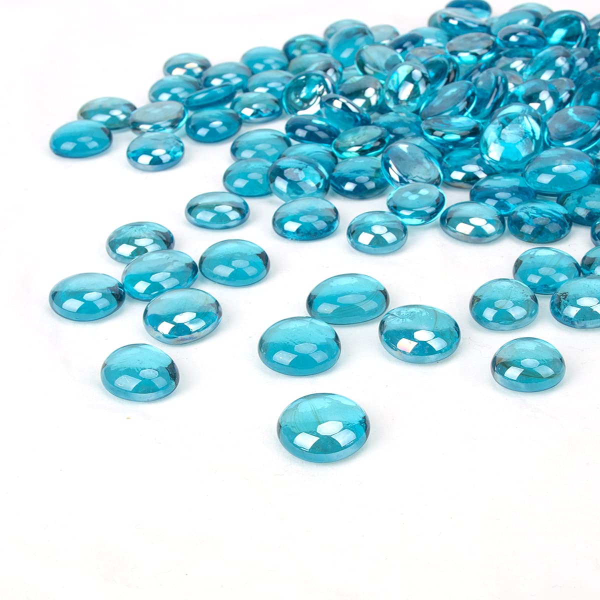 18 Pound Fire Glass Beads - Reflective Azure Blue Fire Pit Gems for Gas Fireplace, Vase Fillers & Aquarium Decor | Heat-Resistant Decorative Glass Drops for Indoor/Outdoor Use in Fire Pits, Centerpieces & Fish Tanks