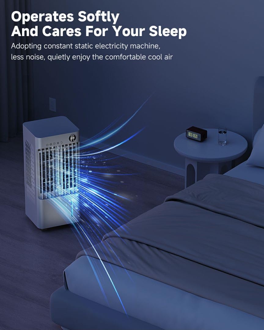 Portable Air Conditioner Fan with Water Cooling - 70W Evaporative Cooler, 24H Timer, 3 Speed Modes, 120° Oscillation & Remote Control - Includes 2 Cooling Pads for Home, Office, and Outdoor Use