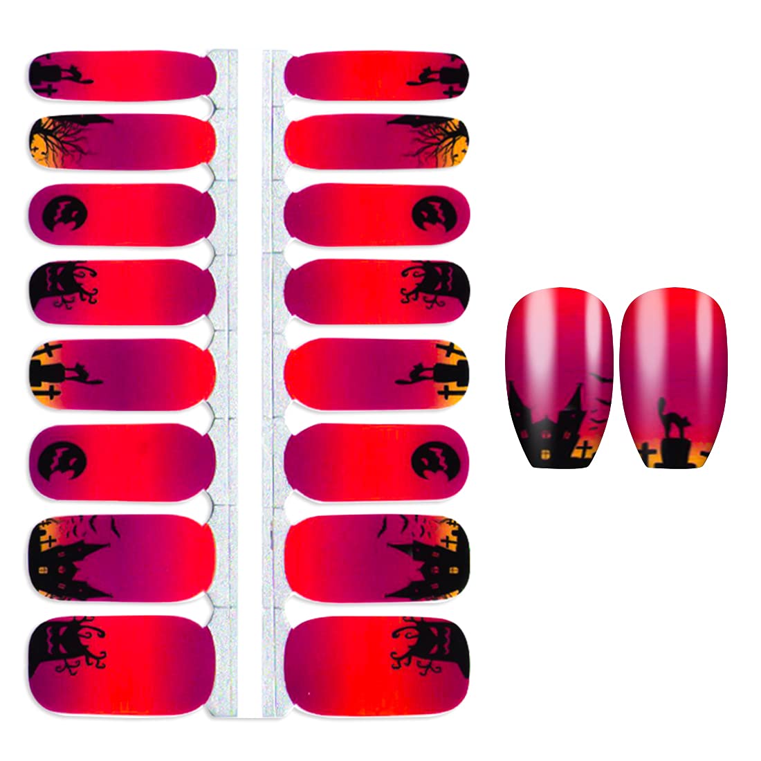 Halloween Nail Polish Strips - 5 Sheets Self-Adhesive Gel Nail Wraps for Women, Dark Night Style Nail Art Stickers with Nail File - Perfect for Halloween Parties, Costume Events & Spooky Nail Designs