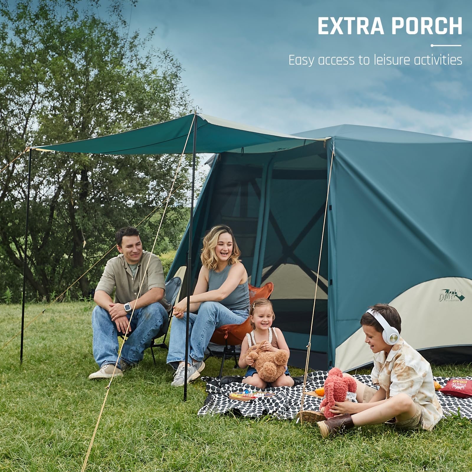 6 Person Instant Pop Up Camping Tent with Rainfly & Porch - Easy 60 Second Setup, Large Family Outdoor Tent with Floor (11.5' x 10' x 6.83') - Perfect for Backyard Picnics, Beach Trips & Camping Adventures