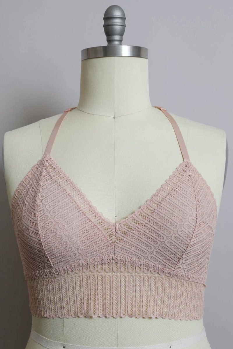 Extended Size Ribbed Lace Racerback Bralette - Comfortable Plus Size Wireless Bra for Women | Perfect for Yoga, Lounge & Everyday Wear in Blush Pink