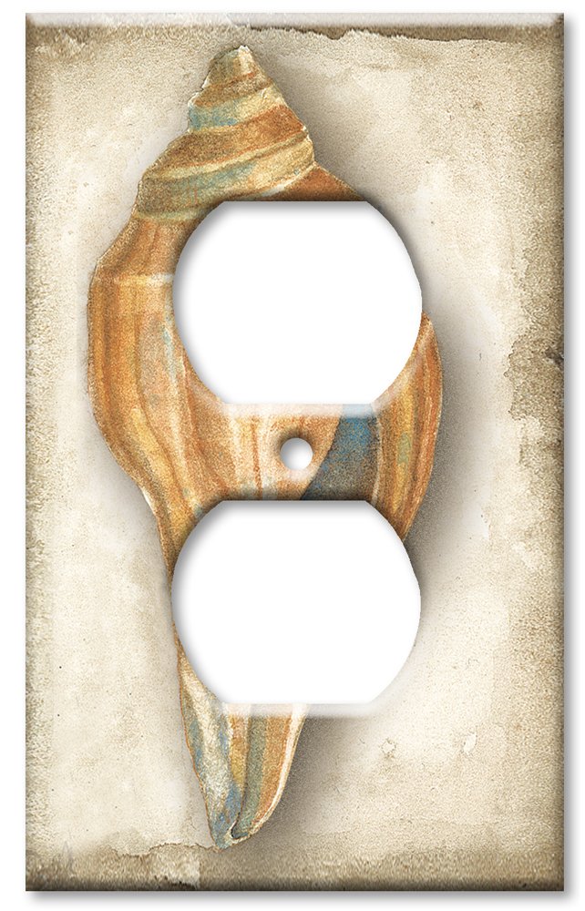 Decorative Metal Wall Plate - Sea Shell Design - Made in USA - Outlet Cover & Art Plate for Home Decor, Living Room, Bedroom, Bathroom