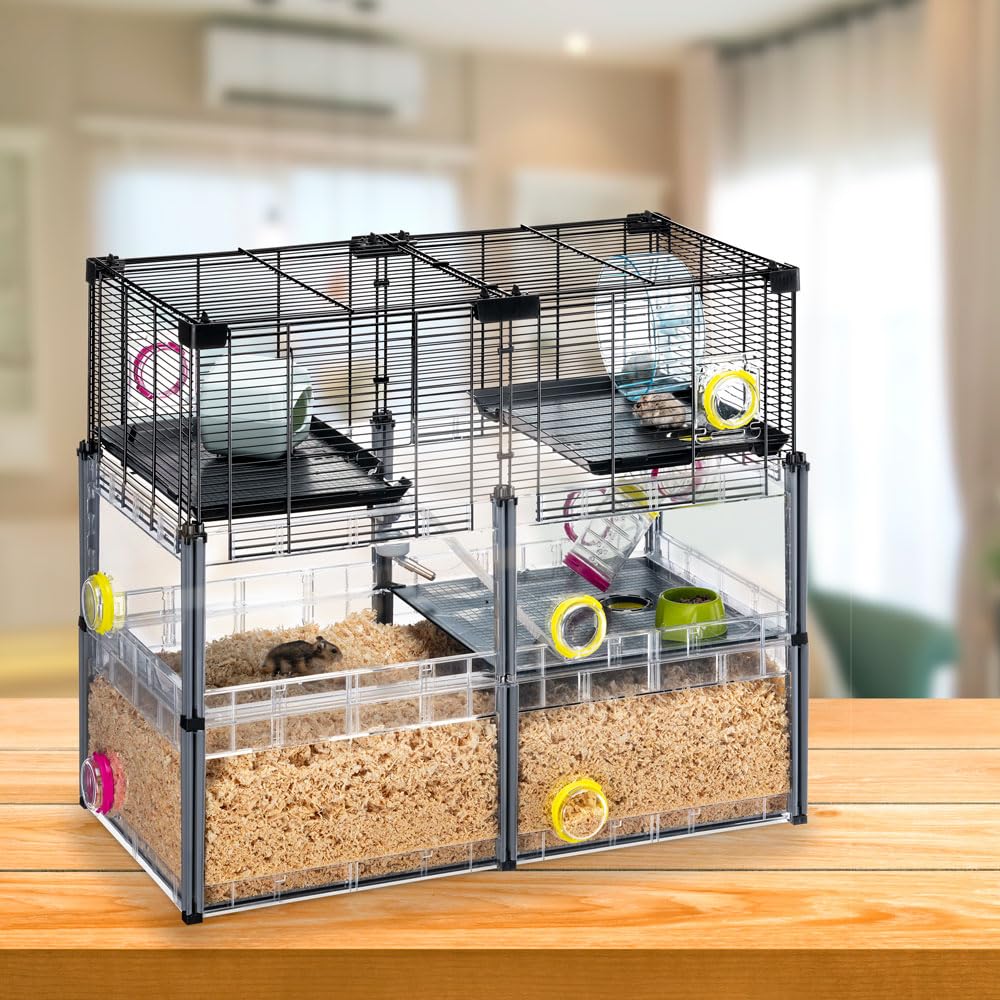 Ferplast MULTIPLA Large Hamster Cage - Metal Mesh & Recycled Plastic Mouse Habitat with Accessories (Black, Medium) | Perfect for Dwarf Hamsters, Gerbils & Small Pets | Ideal for Home, Classroom & Pet Store Use