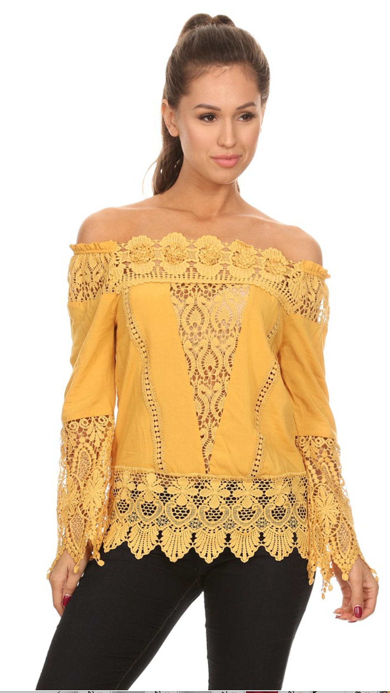 Crochet Lace Off Shoulder Blouse for Women - Boho Chic Summer Top, Junior Sizes S/M/L - Perfect for Beach Vacations, Music Festivals & Date Nights