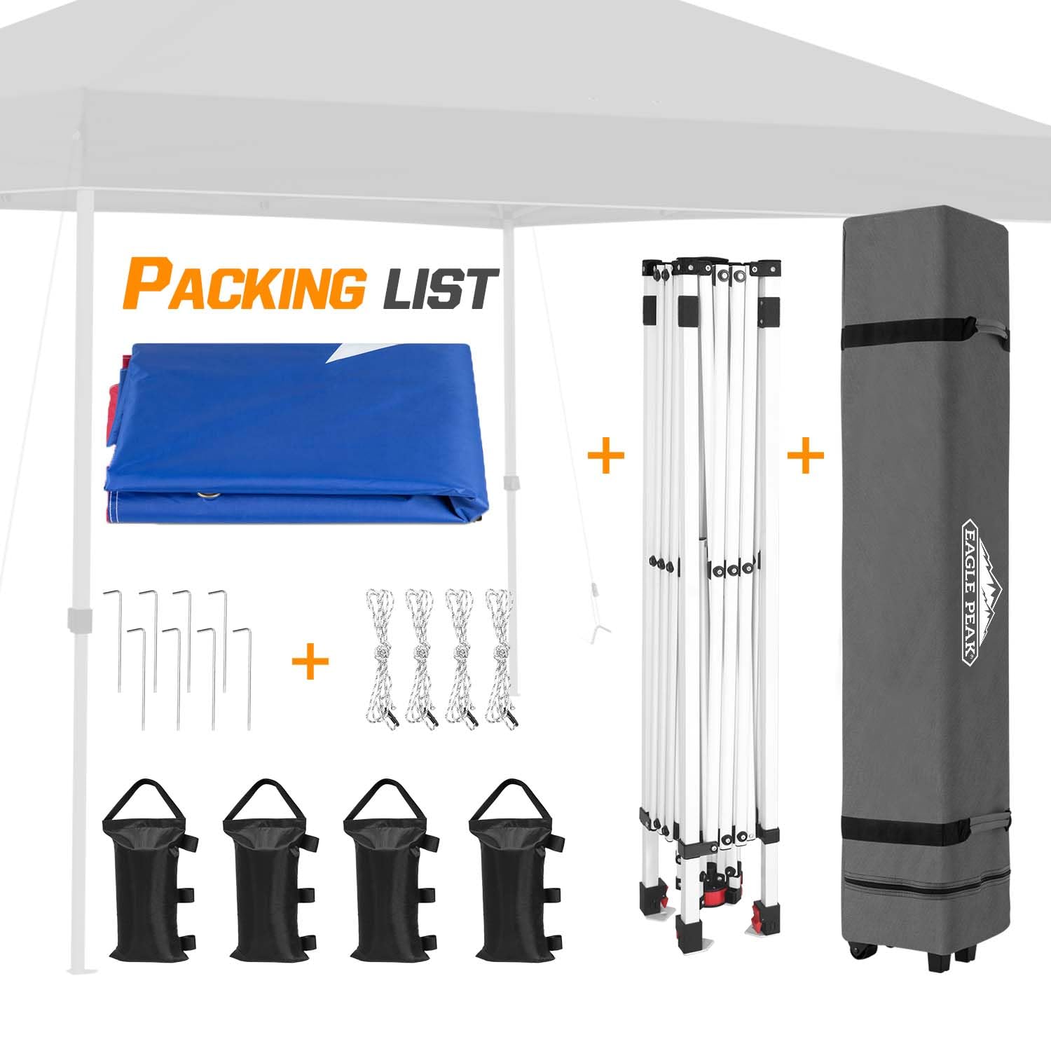 EAGLE PEAK 10x10 ft Pop Up Canopy Tent with Wheeled Carry Bag - Includes 8 Stakes, 4 Ropes & 4 Weight Bags for Easy Setup - 100 sq ft Portable Shade Shelter for Outdoor Events, Camping, Beach & Backyard Parties (Texas Style)