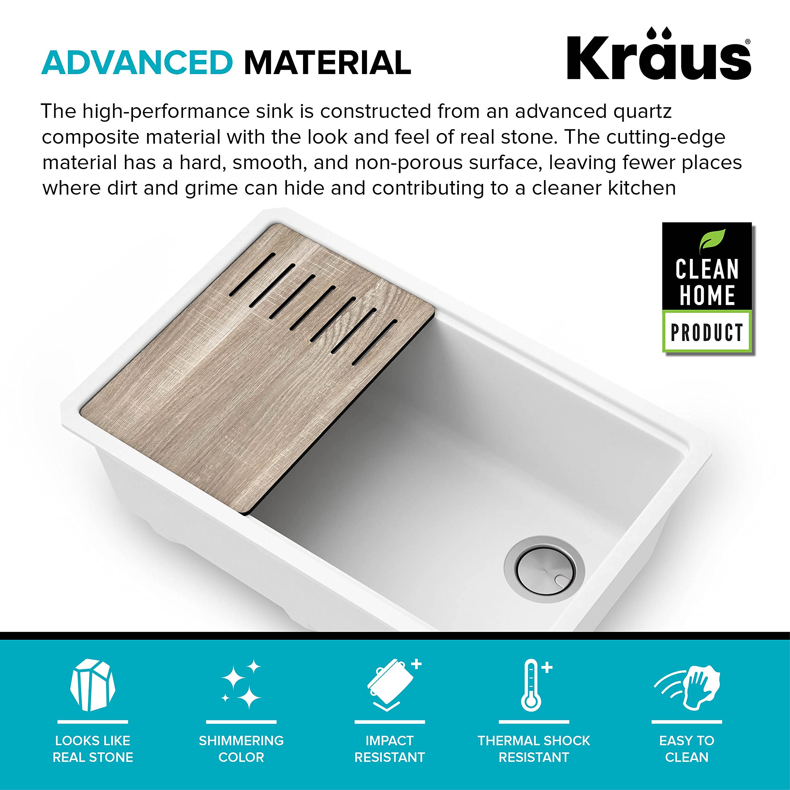 KRAUS Bellucci 30-Inch Undermount Workstation Granite Kitchen Sink in White with Accessories - Perfect for Modern Kitchens, Food Prep & Dishwashing | Model KGUW1-30WH