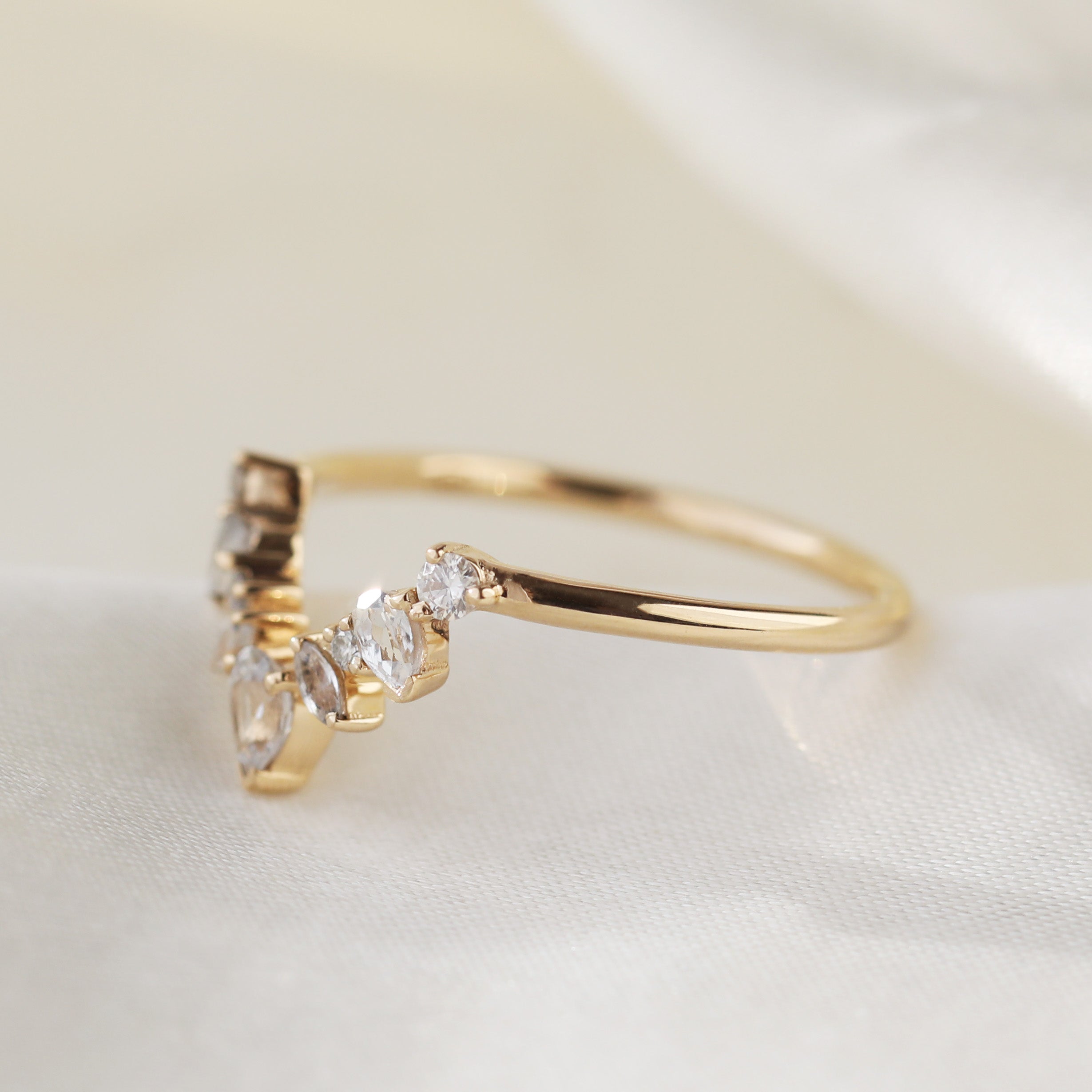 Aria Diamond & Sapphire Hugging Ring for Women - Elegant Stackable Wedding Band, Anniversary Gift for Her - Perfect for Engagement, Proposal & Special Occasions